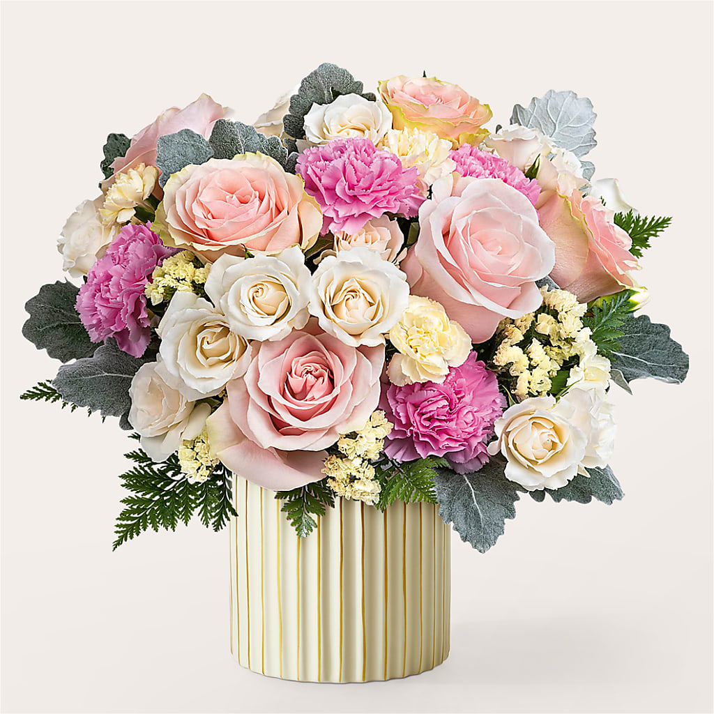 Blissful Moments Bouquet with Ivory Vase – VERL'S CREATION FLORIST, Dallas TX