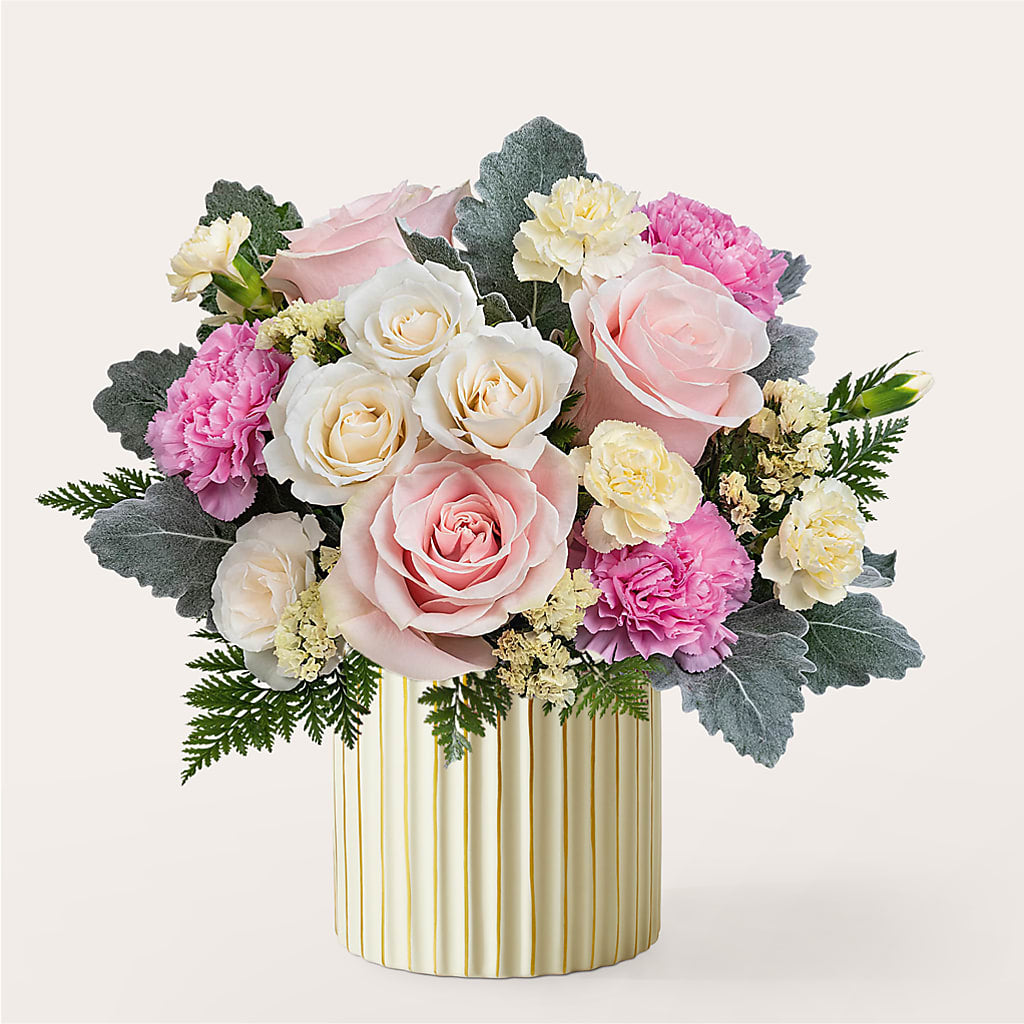 Blissful Moments Bouquet with Ivory Vase – VERL'S CREATION FLORIST, Dallas TX