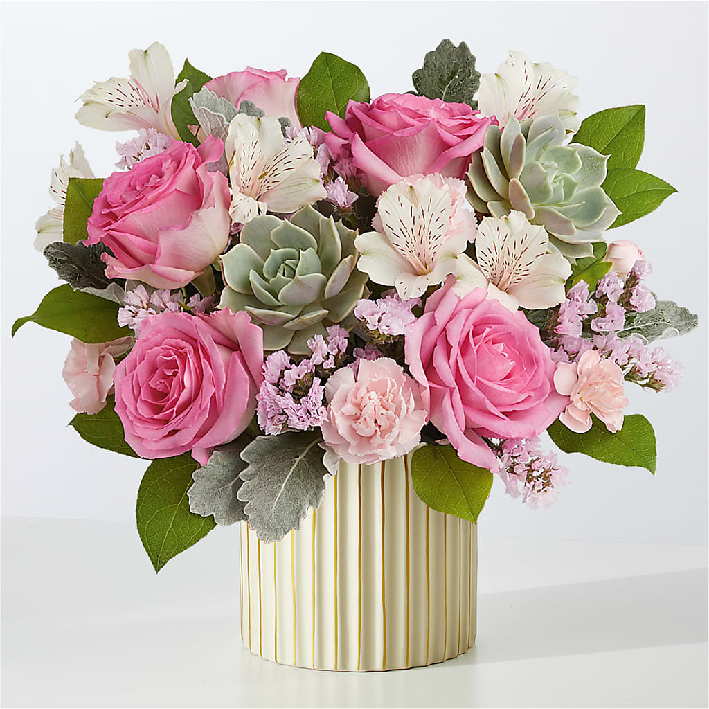 Dusty Rose Bouquet with Ivory Vase – VERL'S CREATION FLORIST, Dallas TX