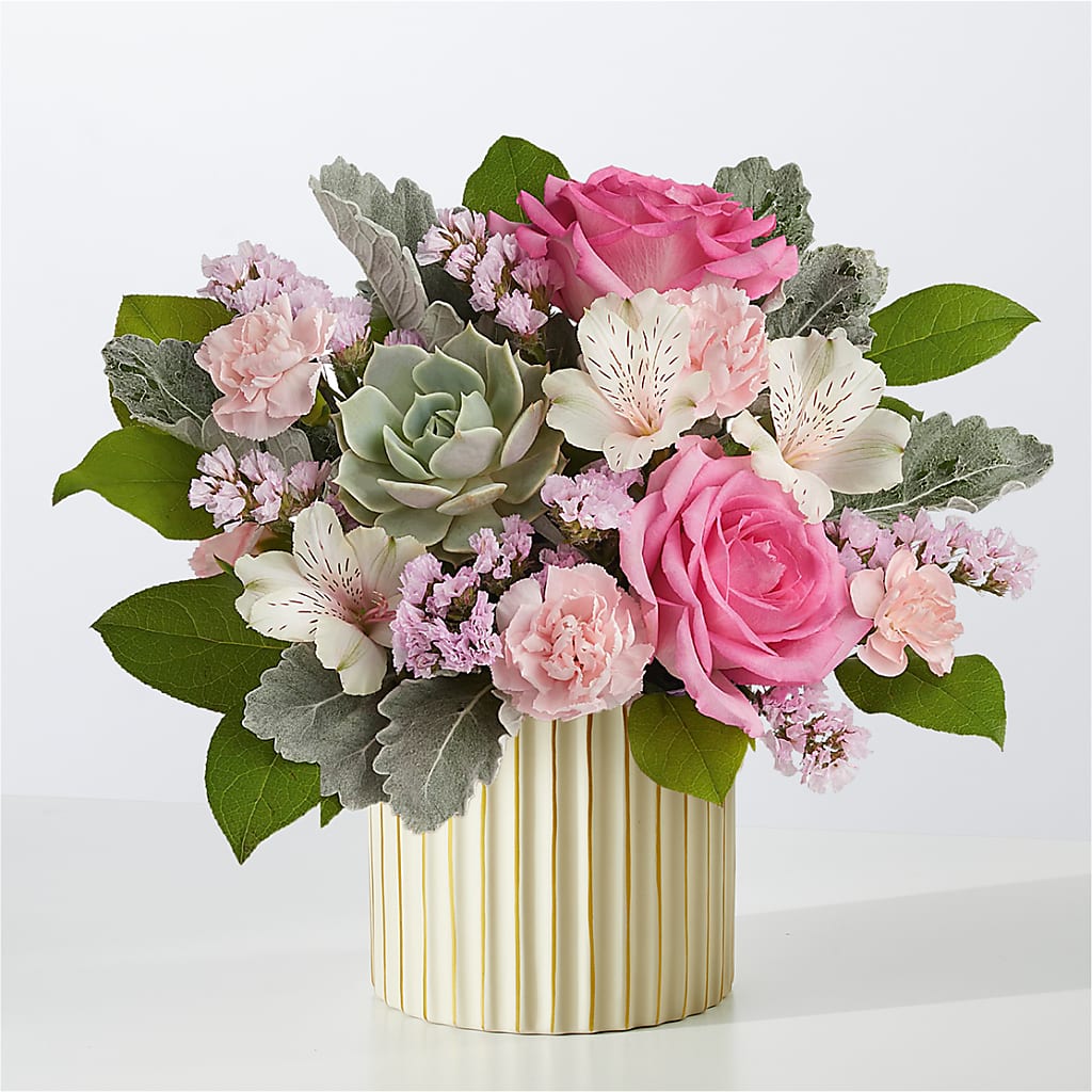 Dusty Rose Bouquet with Ivory Vase – VERL'S CREATION FLORIST, Dallas TX