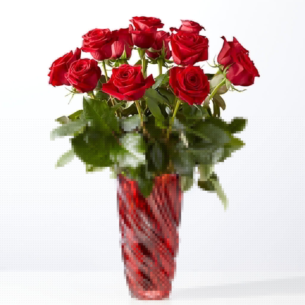 Classic Love Red Rose Bouquet with Red Swirl Vase