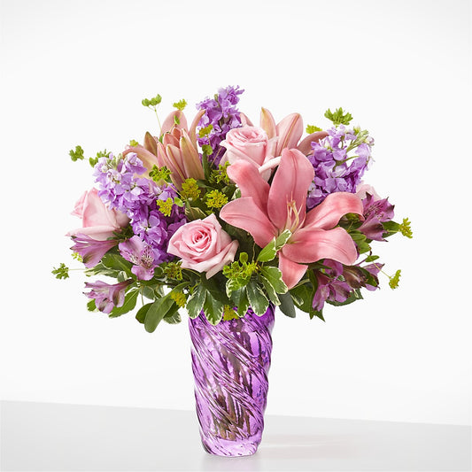 Precious Petals Bouquet with Luxe Swirl Vase – VERL'S CREATION FLORIST, Dallas TX