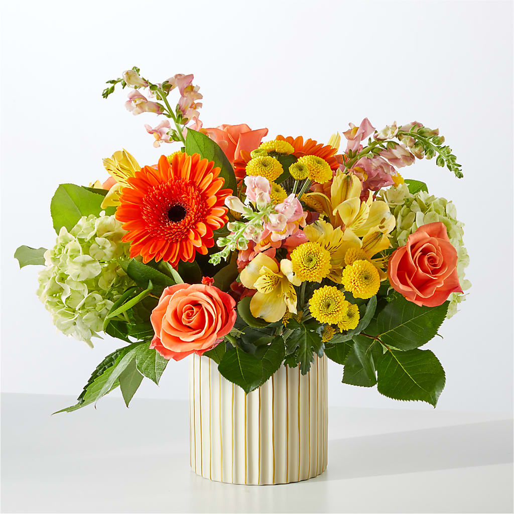 Autumn Sunshine Bouquet with Ivory Vase – VERL'S CREATION FLORIST, Dallas TX